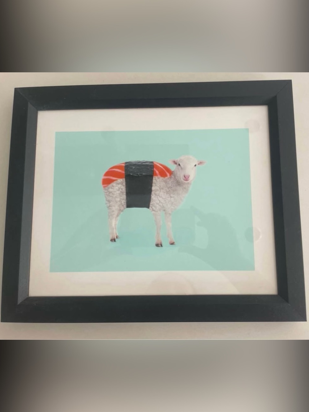 Framed Sheep Sushi Art Print - White & Orange